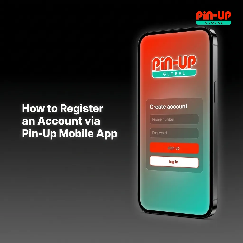 Step-by-step guide showing Pin-Up mobile app registration process with form fields and verification steps