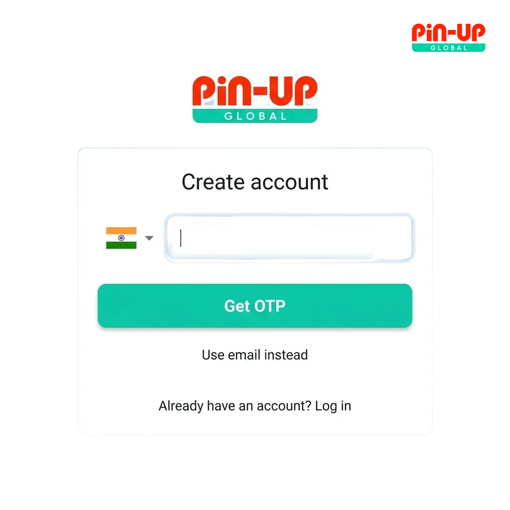 Pin-Up login and registration interface showing account creation process for Indian sports betting and casino platform