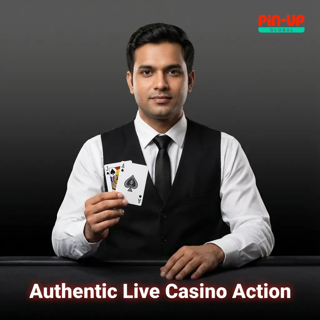 Professional dealer at live casino table streaming in real-time with cards and chips visible
