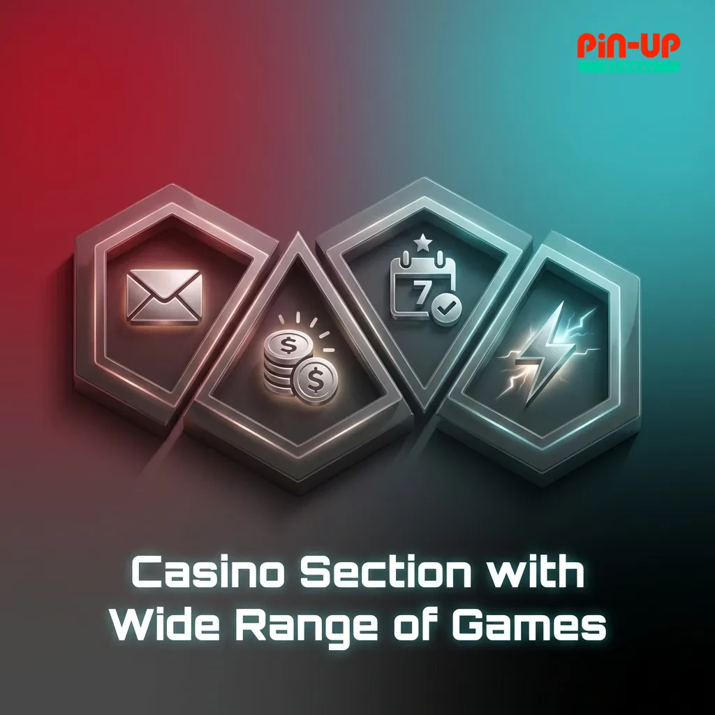 Pin-Up Casino lobby showing diverse game categories including slots, crash games, table games, and progressive jackpots