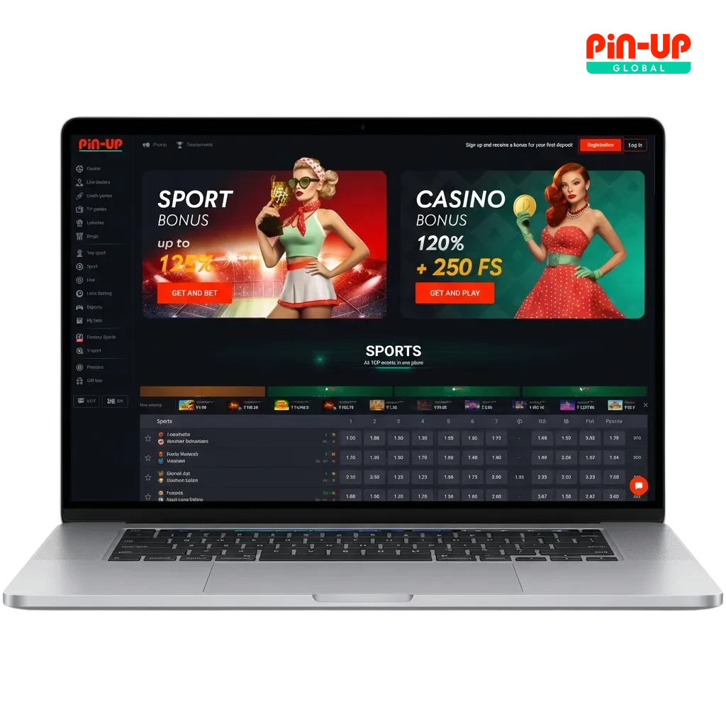 Pin-Up online casino homepage showcasing slots, live games, and welcome bonus for Indian players