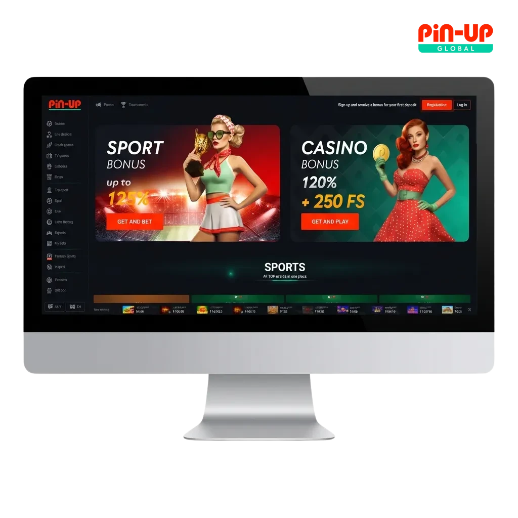 Pin-Up Casino India homepage showing slots, live dealer games, and mobile app with payment options like PayTM and UPI