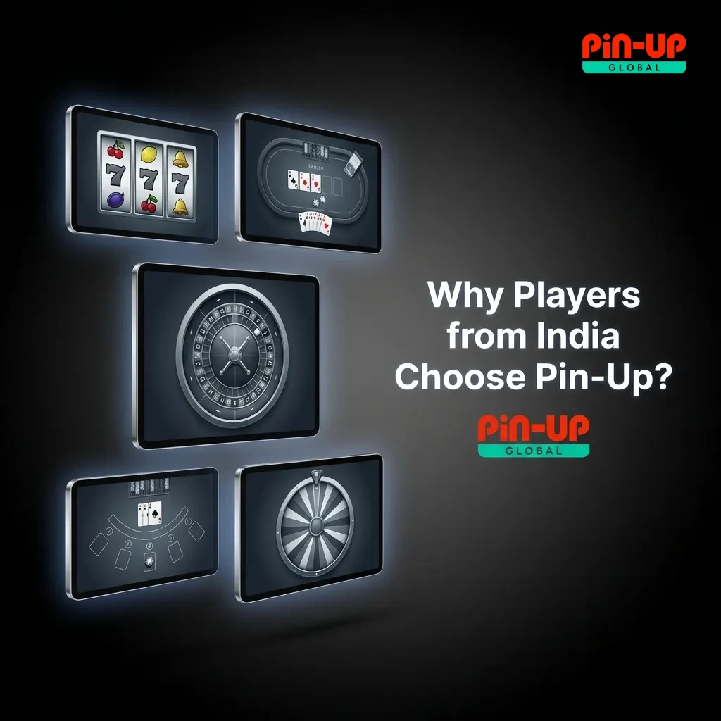 Indian players choosing Pin-Up platform for gaming with localized payments, bonuses, and secure environment illustration
