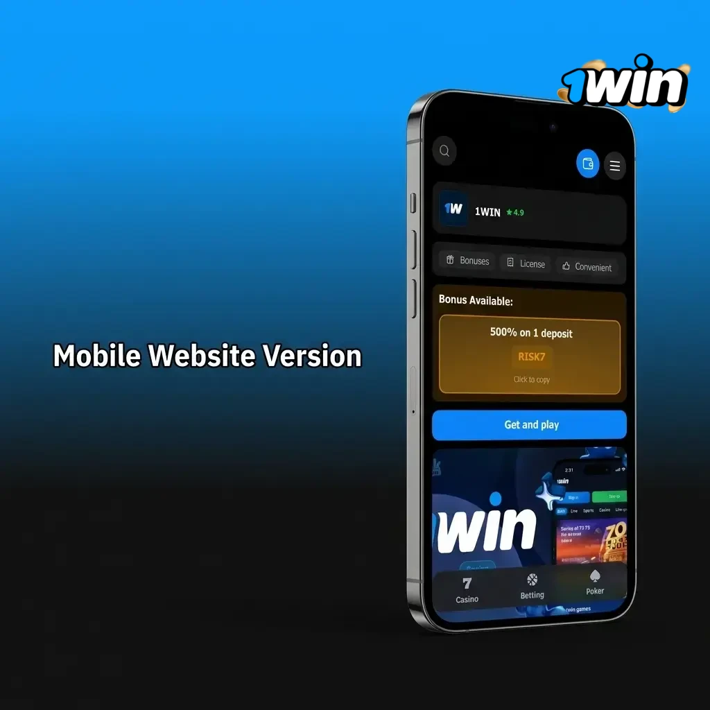1win mobile website on smartphone browser showing sports betting and casino features with responsive layout